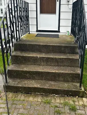 concreate steps with mold, dirt and grass smeared on