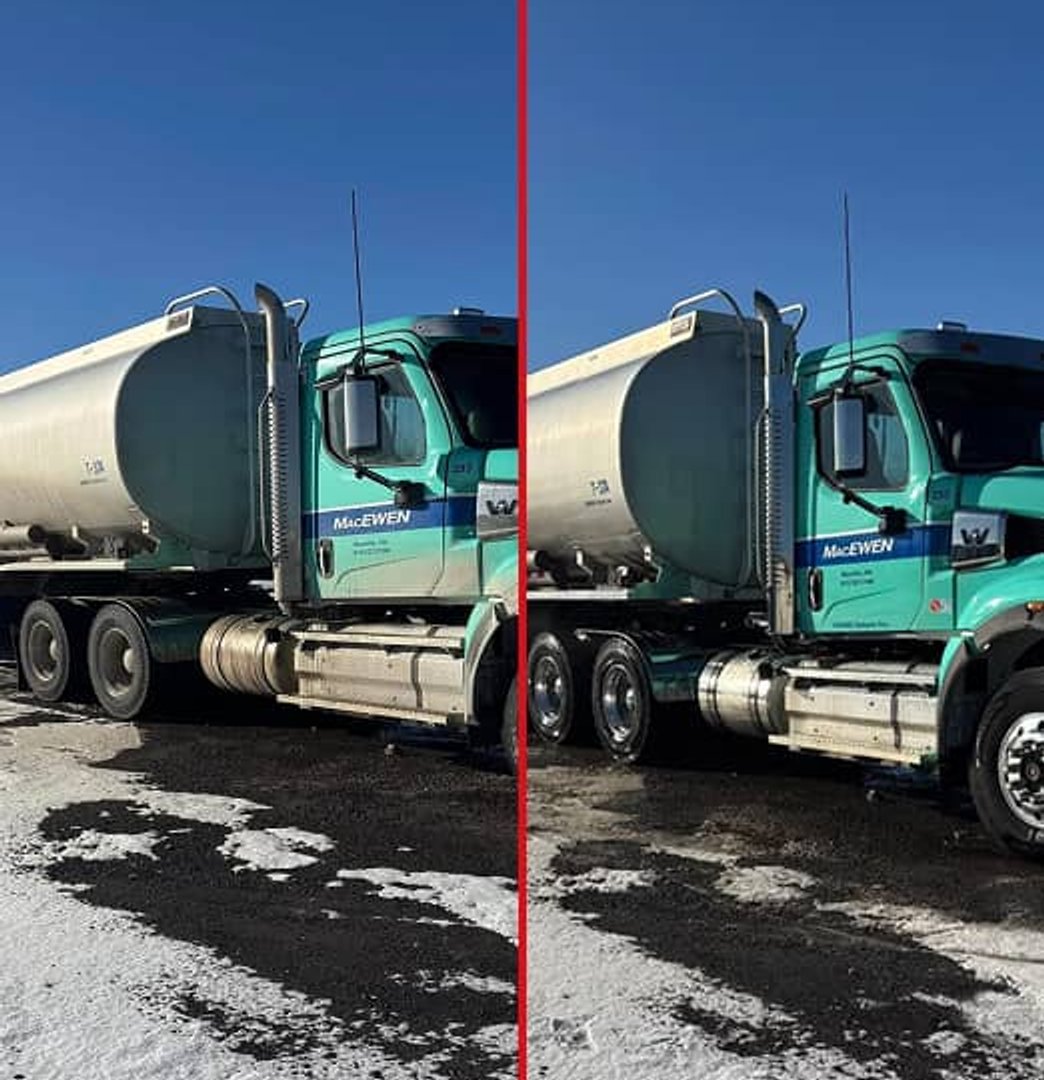 Before and After transport truck washing in Cardinal, Ontario